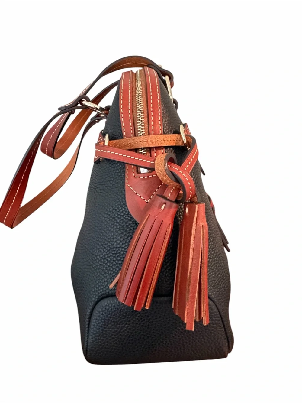 Dooney & Bourke Domed Satchel Black Pebble Leather Tassel Bag